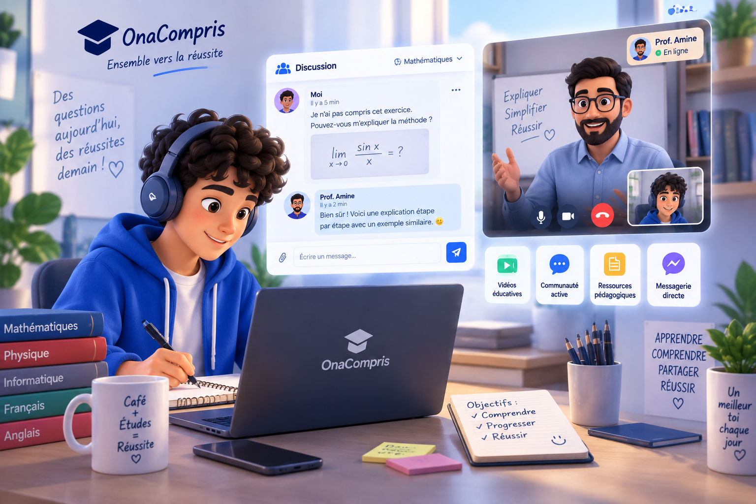 Échange et messagerie avec les enseignants sur OnaCompris